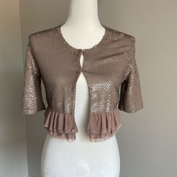 NWT BCBG Sequin Embellished Jacket with Ruffle Hem Size S - Picture 1 of 9